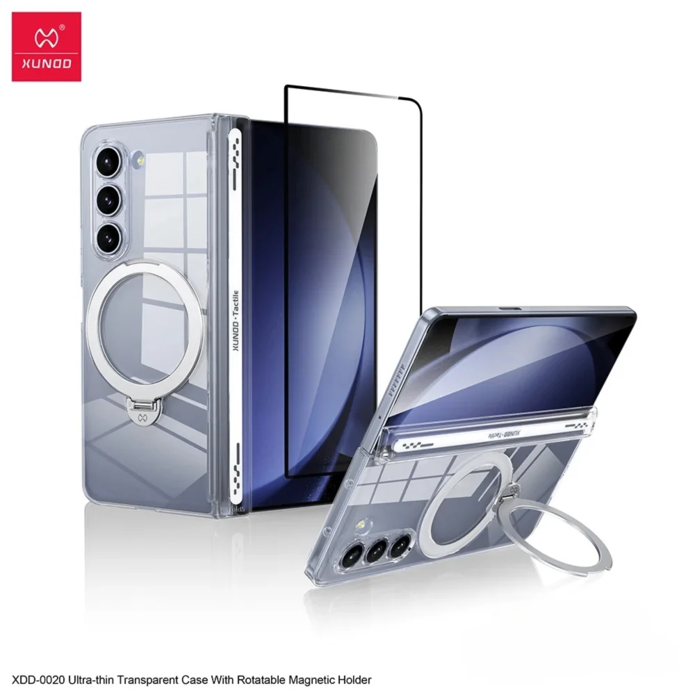 

Xundd For Samsung Galaxy Z Fold 7 Fold 6 Fold 5 Magnetic Holder Case with Automatic Rebound Hinge Half Shell+Tempered Glass