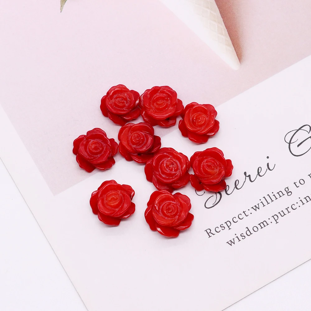 Natural Sea Bamboo Red Coral Stone Pendants Carved Rose Flower Earring Charms for Jewelry Making DIY Necklace Earrings Jewelry