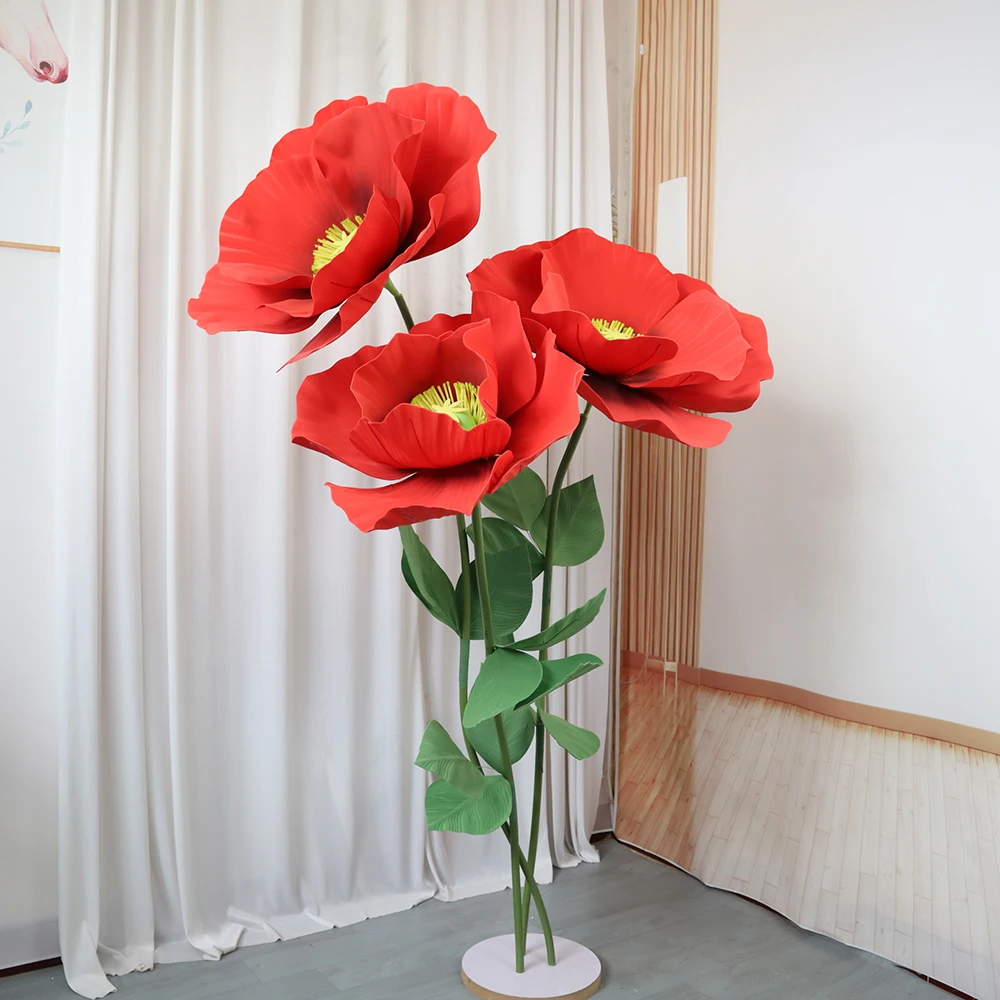 Giant Artificial Poppy Bouquets, Wedding Events Decoration, Shopping Mall Window Display, Home Decor, Interior Party Accessories