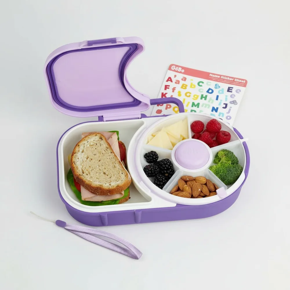

Kids Bento Lunch Box with Snack Spinner - 6 Compartments, Airtight & Spill-Proof, Dishwasher Safe, BPA Free - Purple