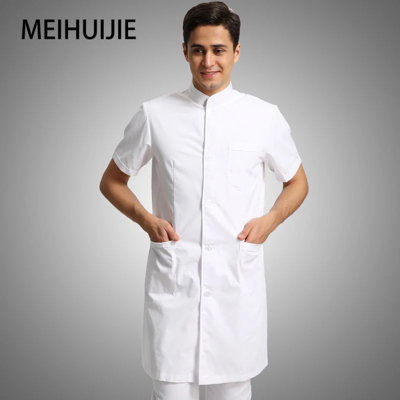 

Men's Robe summer lab coat Nursing Scrubs Work Uniform white coat laboratory coat short sleeve pet Grooming shop work clothes