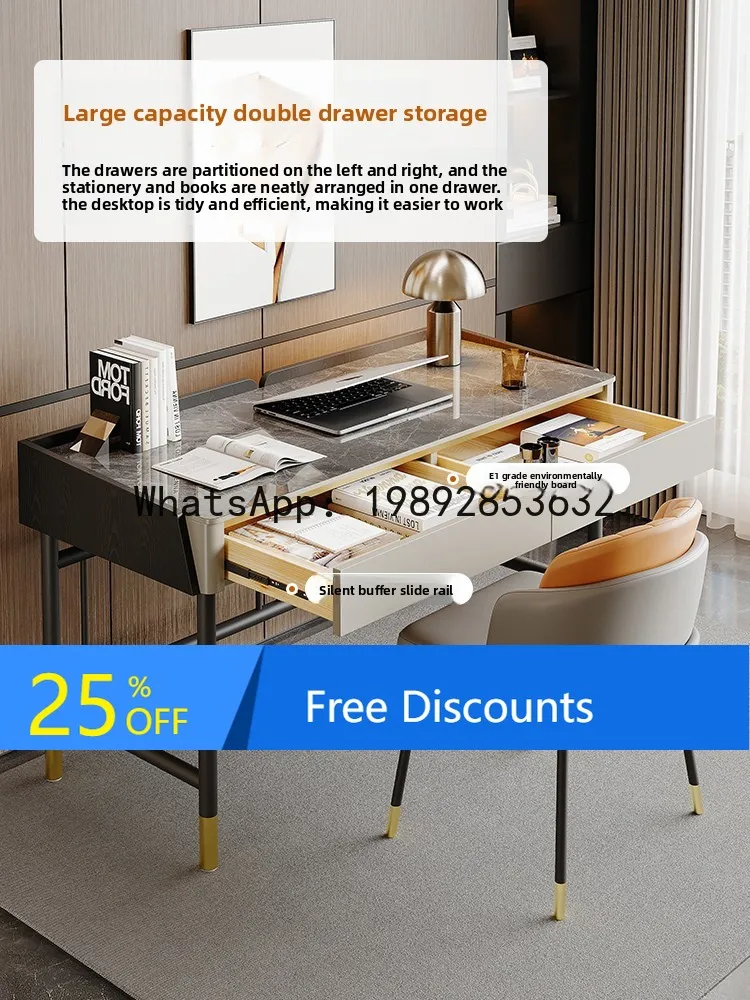 Slate Desk for Home Bedroom, Light Luxury Computer Desk for Girls, Simple Modern Office Desk