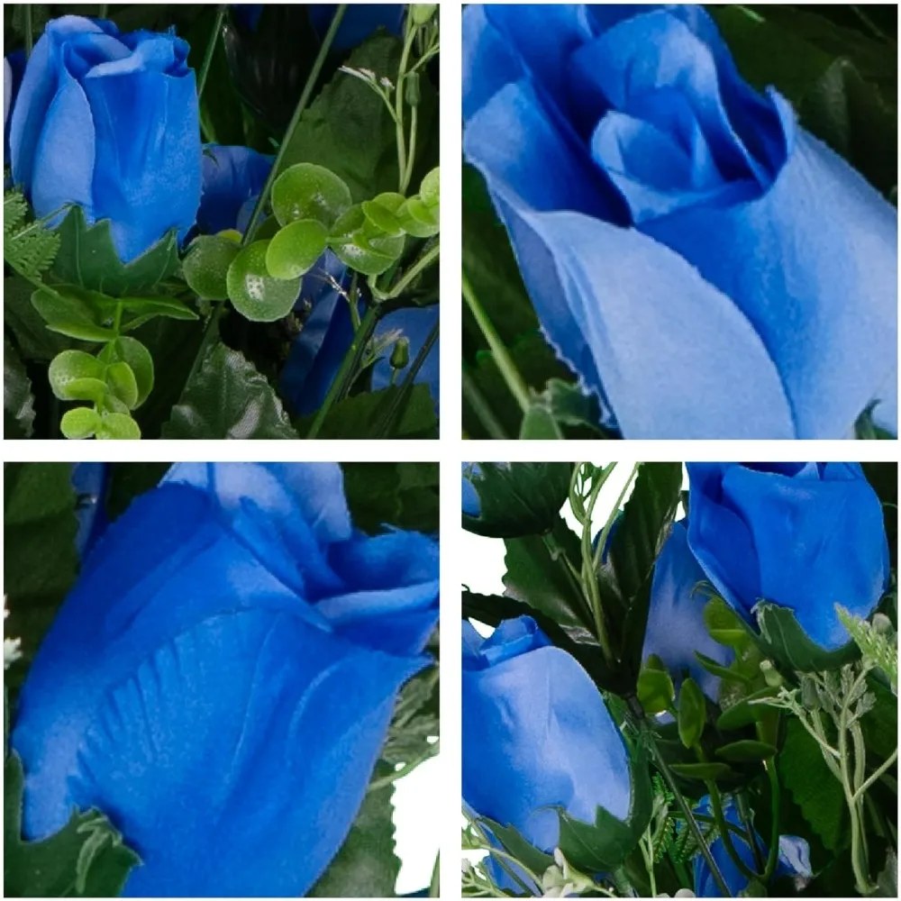 Sztuczne kwiaty na cmentarz - Niebieska róża na nagrobek, ozdoba i bukiet - Dekoracje na miejsce pogrzebowe