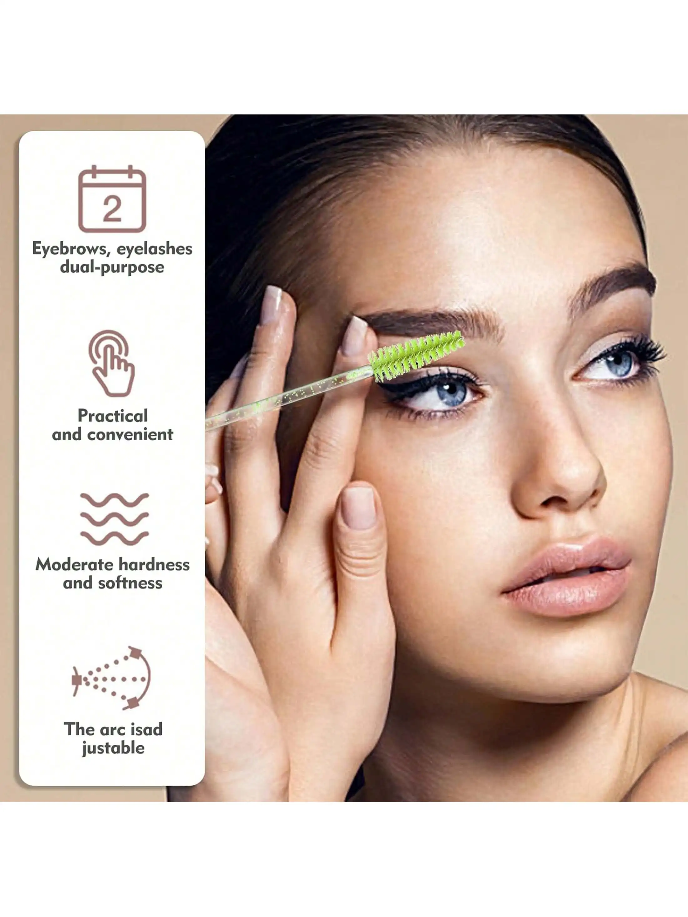 50本 グリーンクリスタル使い捨てまつげブラシ - まつげエクステ＆眉メイク用マスカラワンド