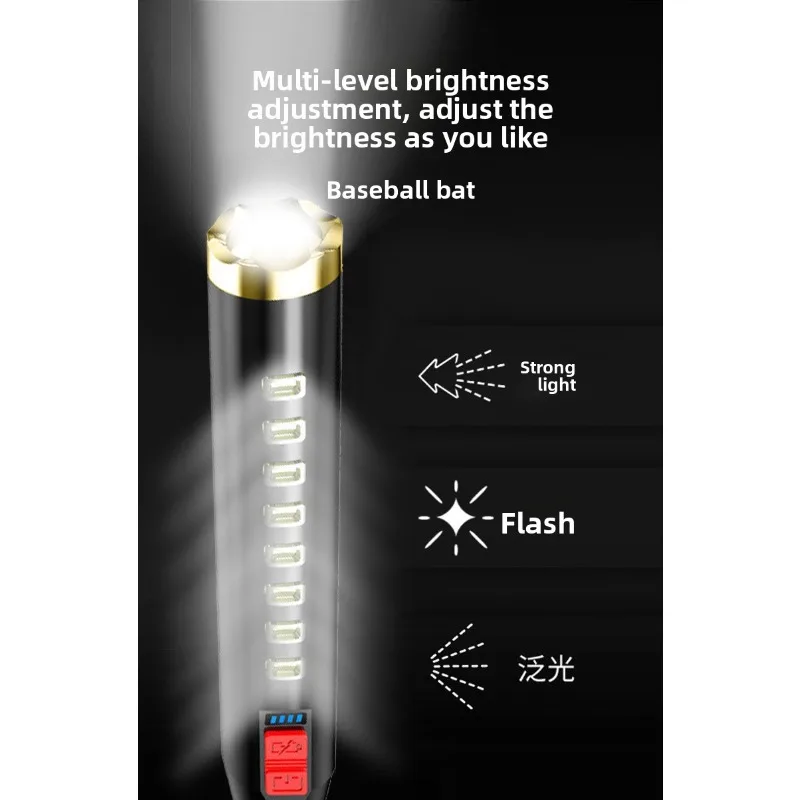 Outdoor Baseball Bat Self-Defense Flashlight - Super Bright Long-Range LED, Security Patrol & Home Emergency Torch