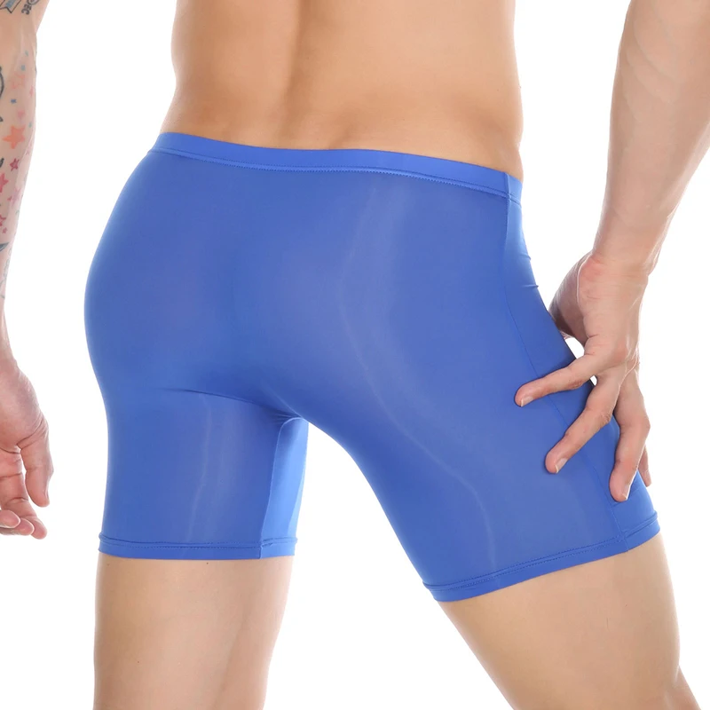 Lengthen Boxers Men Underwear Seamless Ice Silk Solid Color Mens U Convex Pouch Boxer Shorts Panties Male Long Leg Underpants