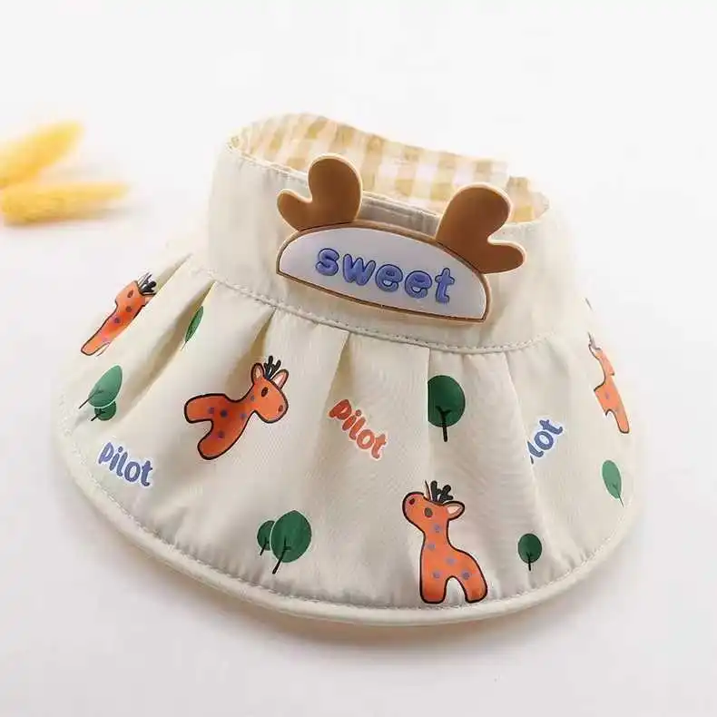

New Children's Large Brim Hat Sun Protection Open Top Hat Cartoon Summer Kids UV Protection Unisex Baby Boy Gril Giraffe Sun Hat