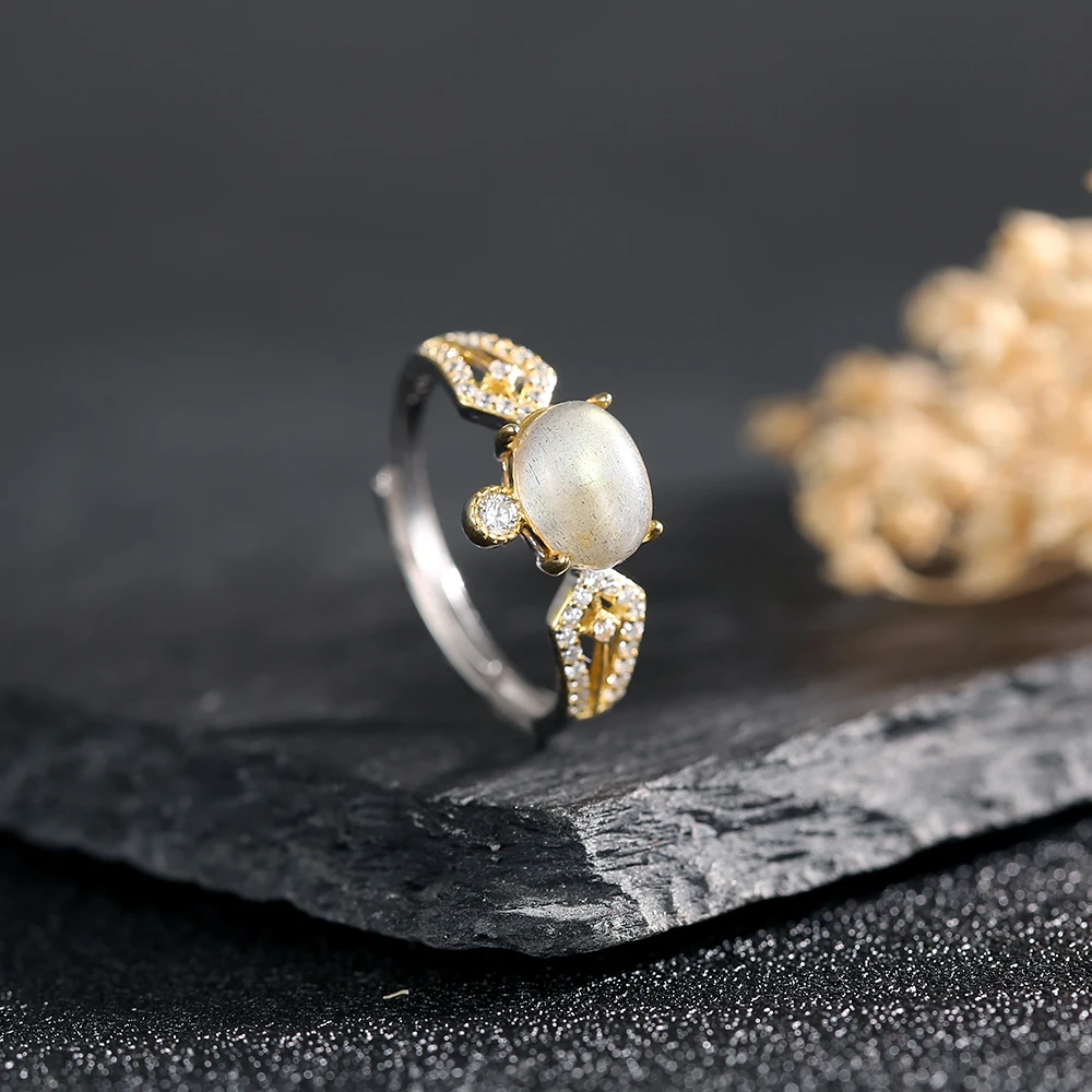 

Luster Natural Moon Stone S925 Silver Ring for Women Durable Daily Wear Rings Shank Adjustable Timeless Jewelry Gifts