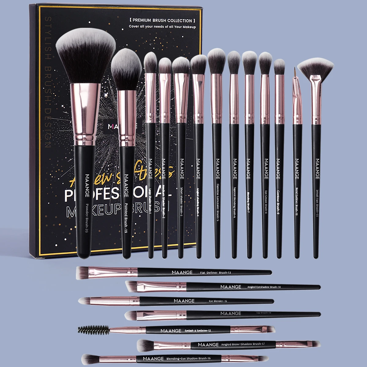 MAANGE 20PCS Professional Makeup Brushes Set Soft Detail Powder Foundation Concealer Eyeshadow Brush Full Set Cosmetic Tools