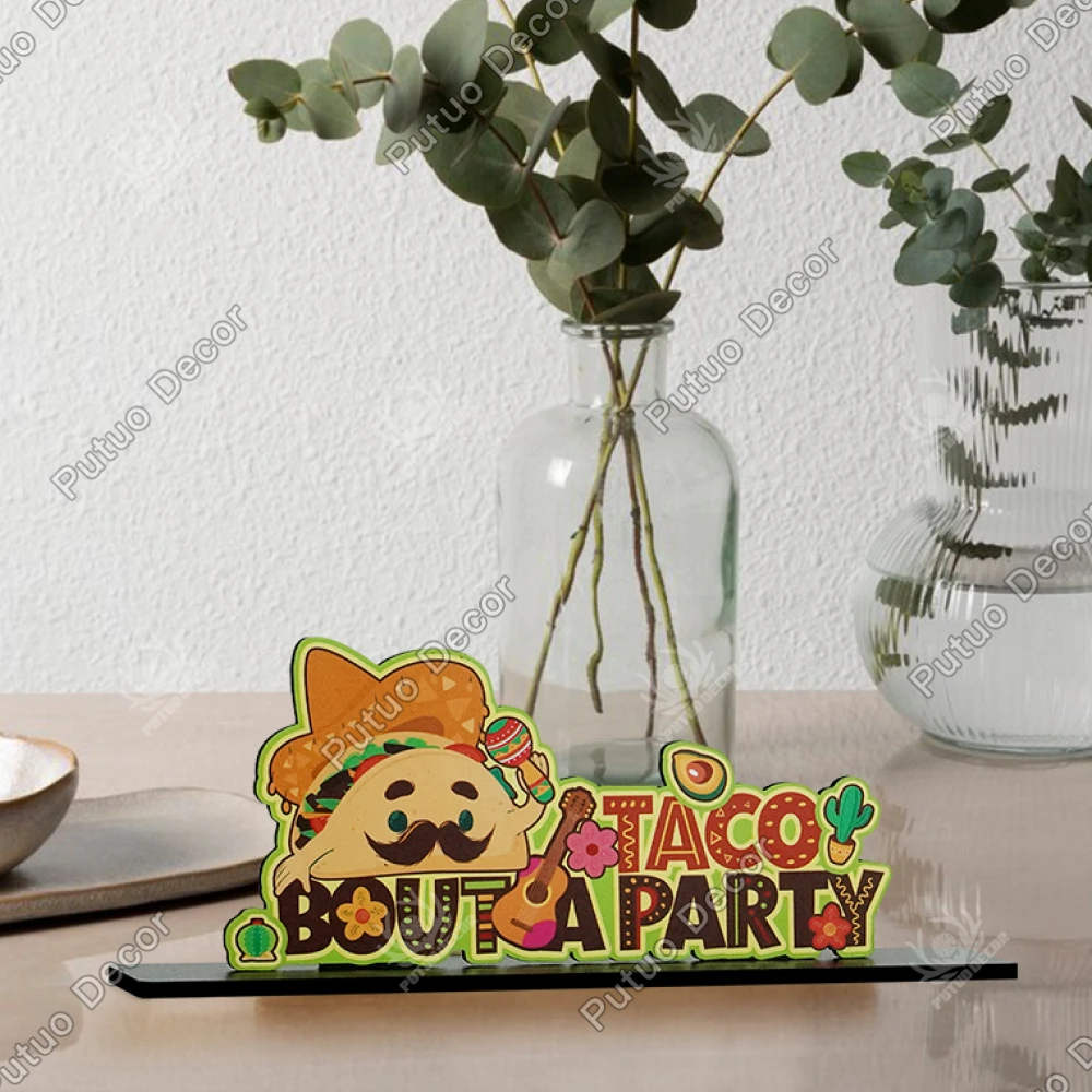 

Putuo Decor 1pc Wooden Table Signs Decor, Taco Bout a Party, Desk Decor for Home Farmhouse Restaurant, Cinco De Mayo Gifts