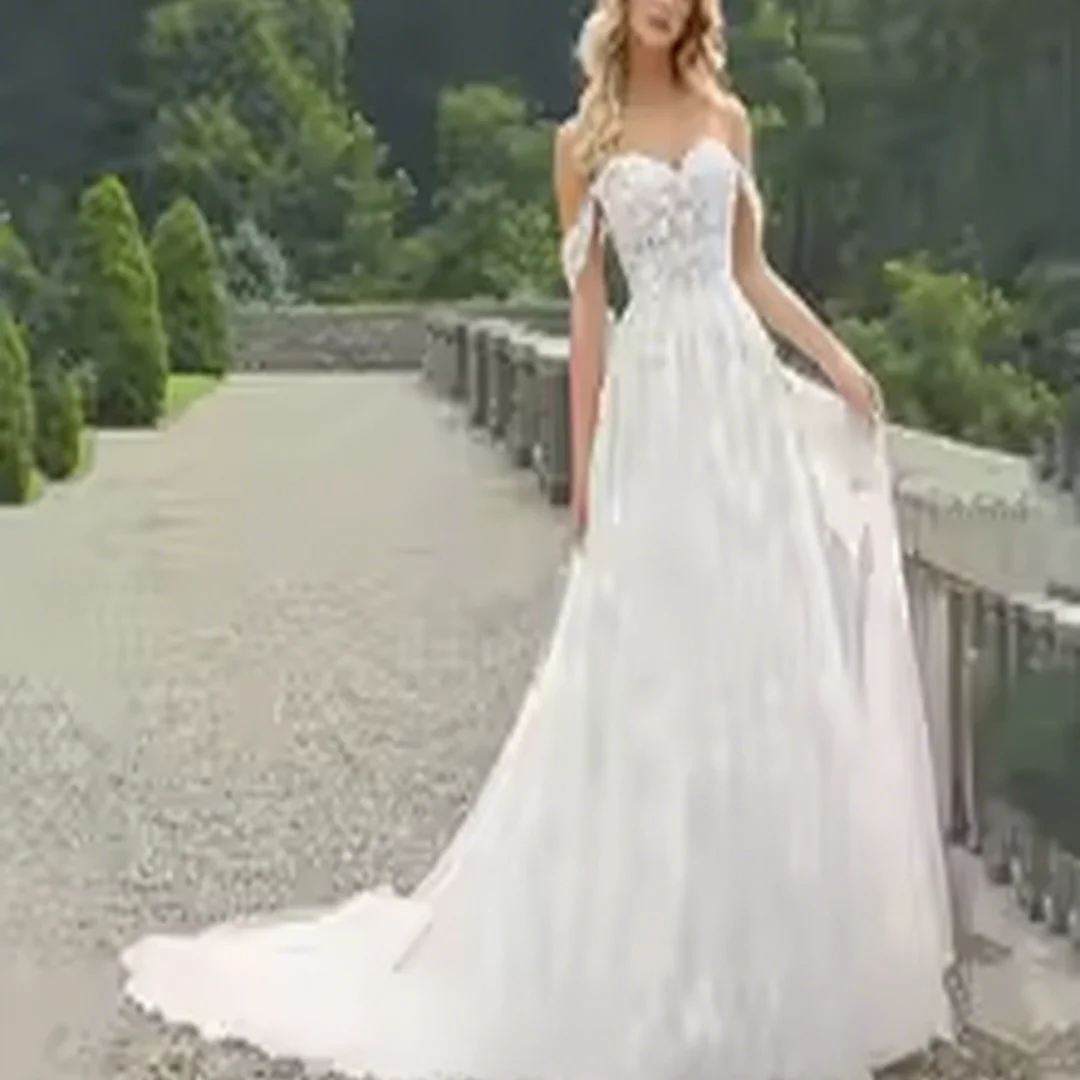 カスタマイズされたオフショルダーレースのウェディングドレス女性恋人アップリケ花嫁ドレス A ラインスイープトレインガウン花嫁パーティー