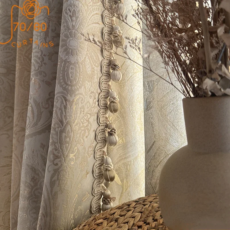 

Damascus Gold Wire Jacquard Embossed Thickened Curtains for Bedroom Living Room Villa French Window Customized Finished Products