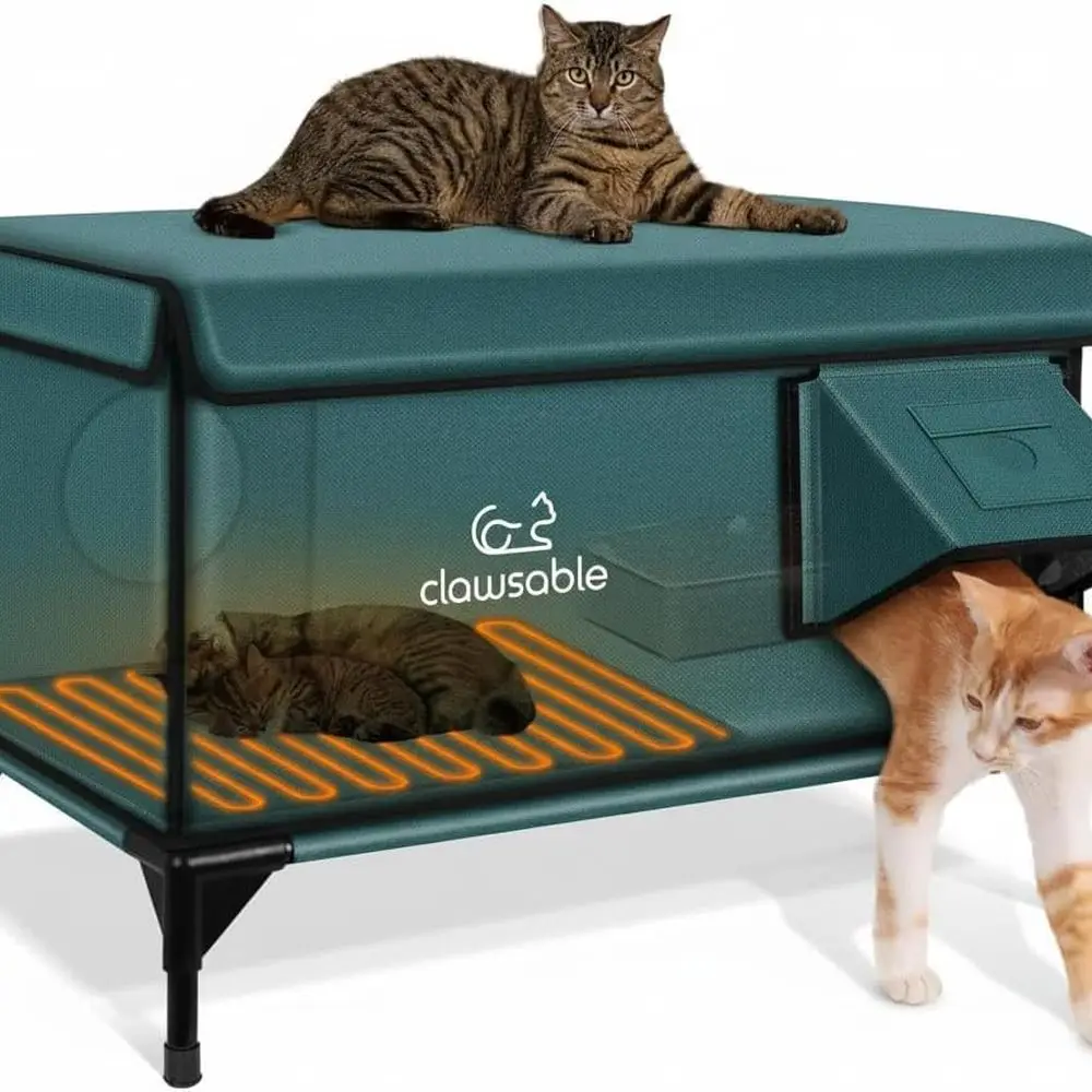 

Durable Waterproof Outdoor Heated Cat House for Winter, Safe Exit, Insulated Shelter for Feral Cats, Forest Green, 29x17x20 inch