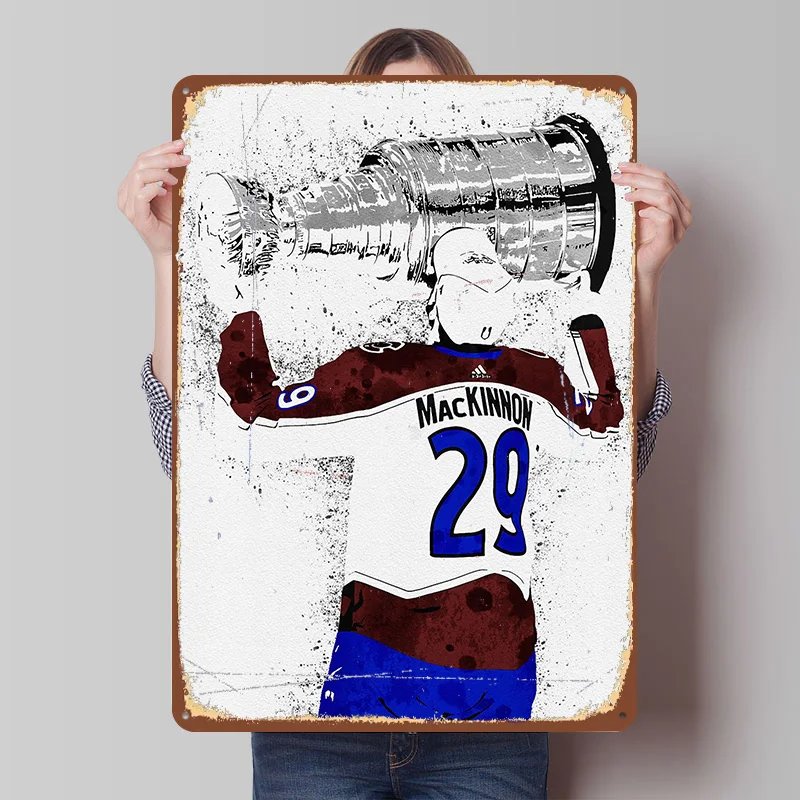 Nathan MacKinnon Gemälde-Poster, personalisierte Wandkunst, Vintage-Metallschilder, Retro-Blechschild für Männerhöhle-Dekoration, ästhetisches Zuhause