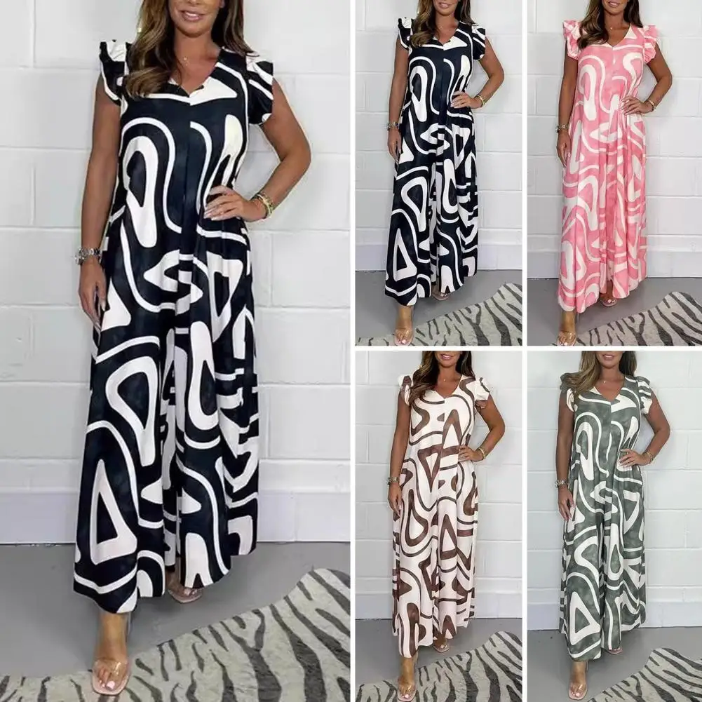 Printed Jumpsuit Stylish Summer Jumpsuit Vibrant Print Details Wide-leg Design for Effortless Vacation Travel Style Women