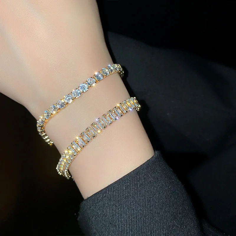 Shiny CZ Tennis Bracelets For Women AAA Cubic Zirconia Crystal Bracelets Bead Chain Party Jewelry Accessories Gift