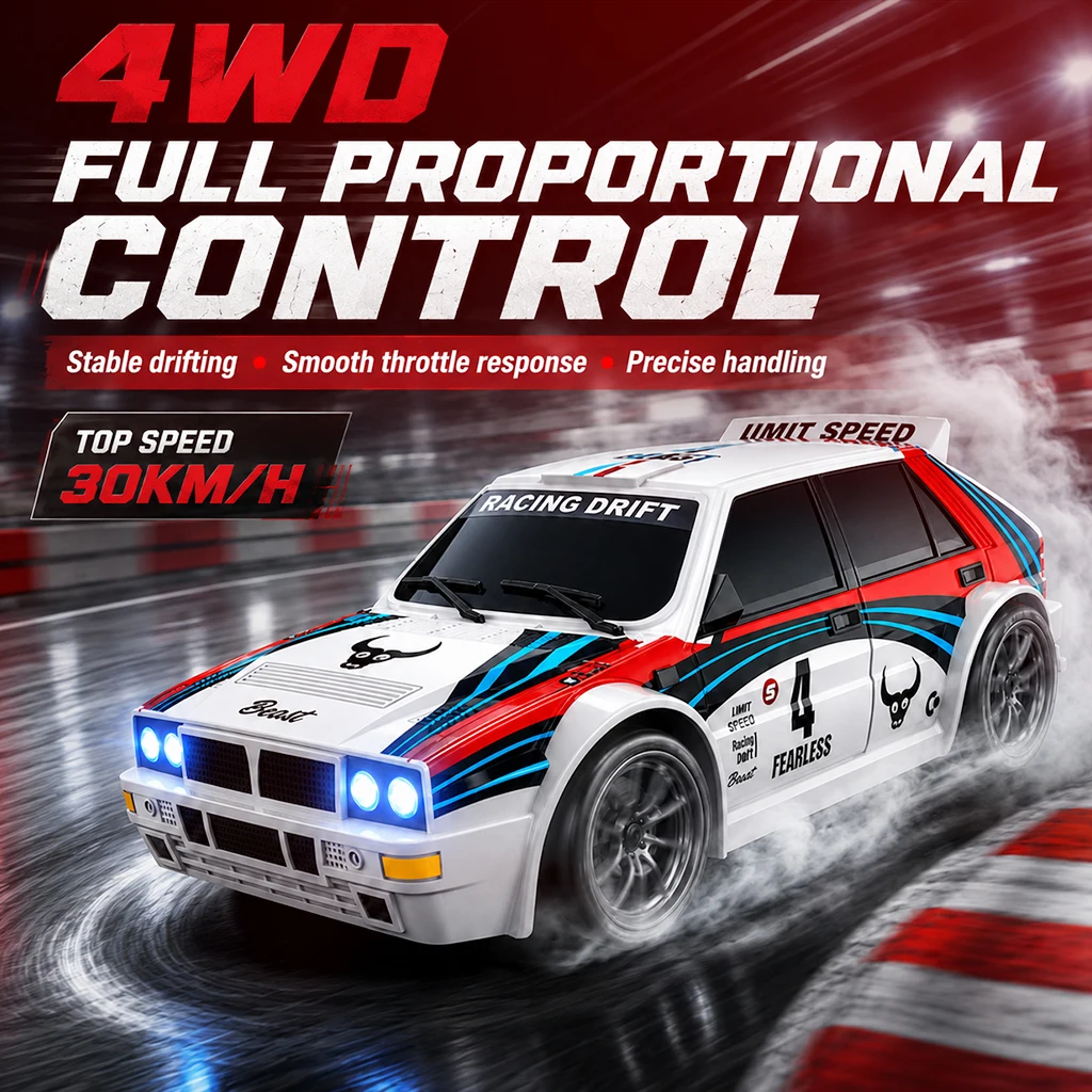 

1:24 Remote Control Car Racing Mode 30km/h Impact Resistant can Drift Sweep Exchangeable Tires Rear Lights 4WD Toy Car