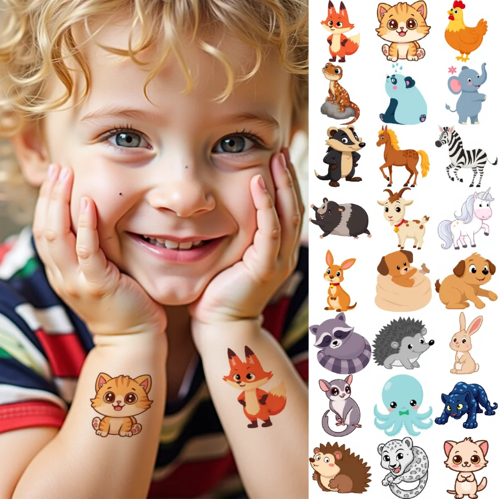 

54pcs Temporary Tattoo Hippopotamus Temporary Tattoo Stickers Monkey Dinosaur Waterproof Long-lasting Body Stickers For