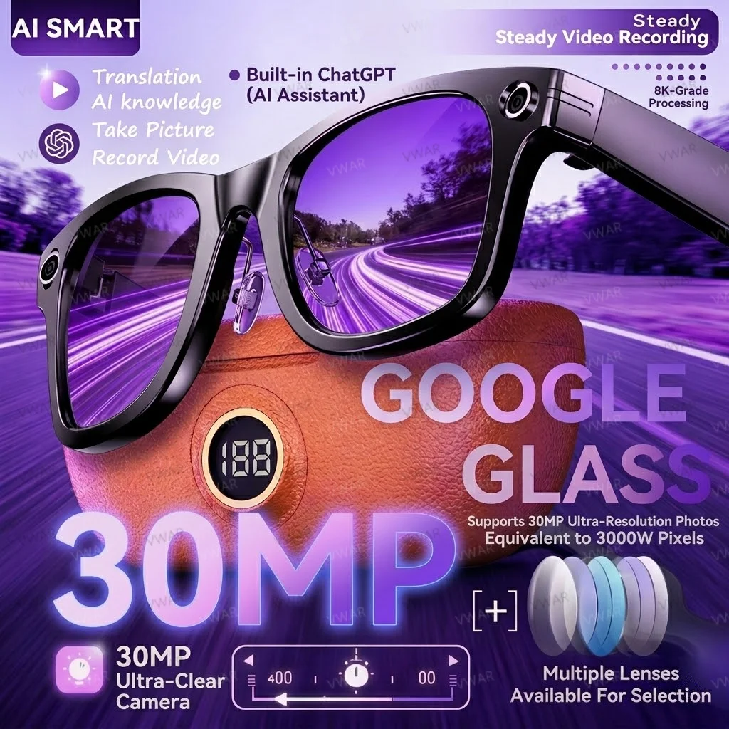 VWAR Smart Glasses Men 30MP HD Camera Language Translation ChatGPT WIFI 4K 8MP Video Recording Bluetooth CallAudio Glasses Women