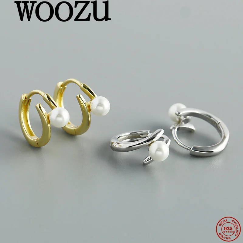 

WOOZU стерлингового серебра 925 пробы, нежный жемчуг, двойные серьги для пирсинга для женщин, вечерние, свадебные, элегантные, модные ювелирные изделия, аксессуары, подарок