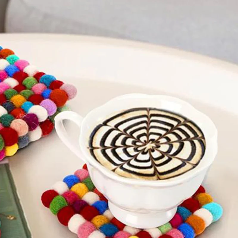 Colorful Round Felt Ball Coasters 4 Inches Wool Felt Coaster Pads Fashionable Handmade Wool Felt Small Cup Mat Rotundity