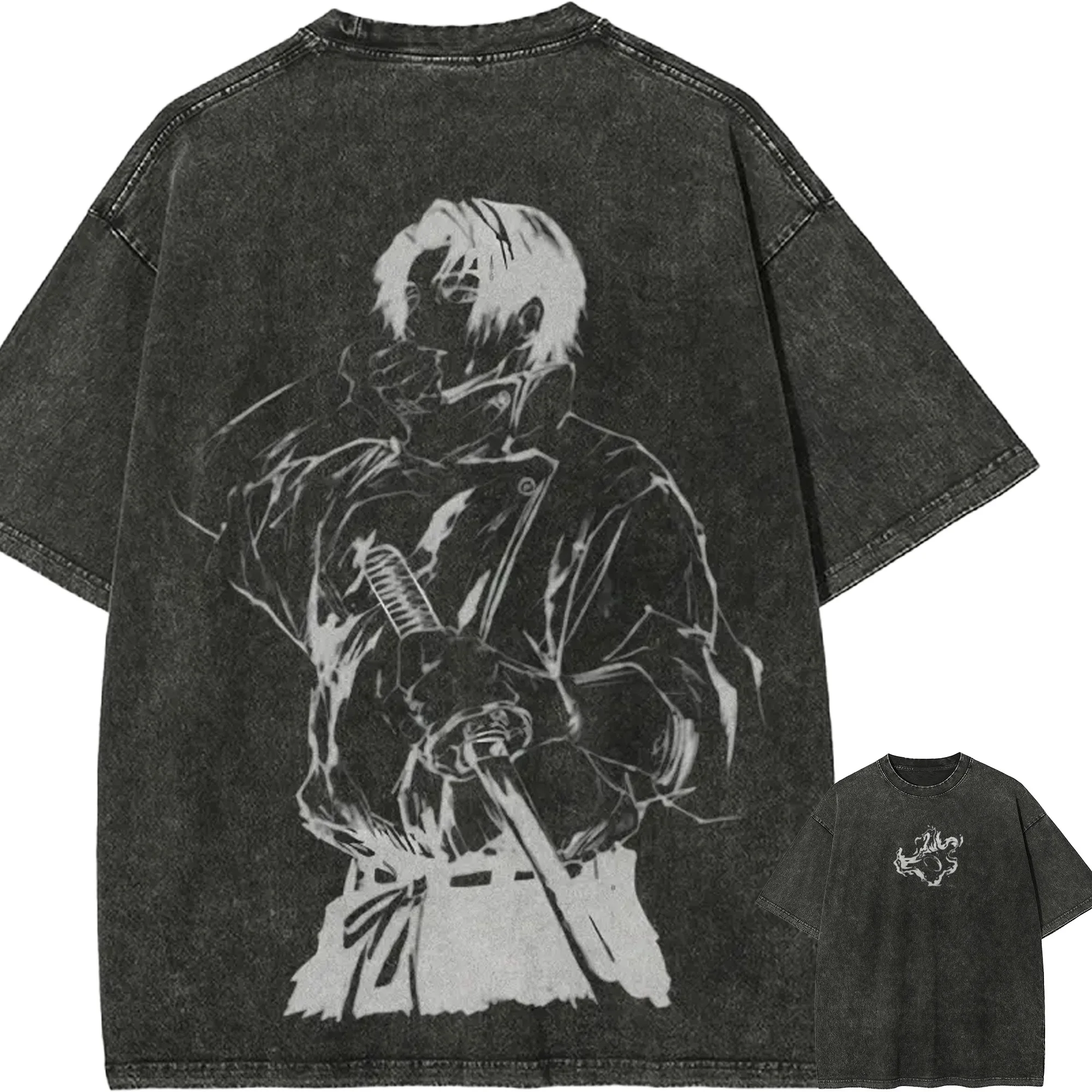 Yuta Okkotsu T-Shirt Jujutsu Kaisen 0 Katana Tee Vintage Washed Oversized Retro Anime Harajuku Herren Streetwear Grafik-Kleidung
