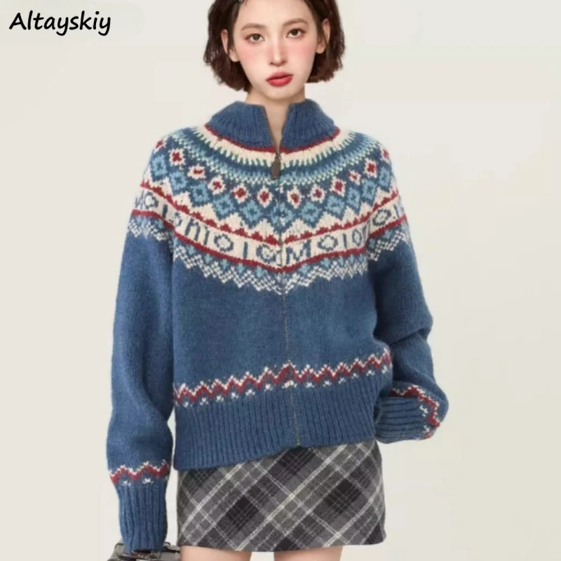 Cardigans Women Fashion Ins Stand Collar Knitted New Trendy Korean Style Warm Autumn Winter All-match Zipper Chic Tops Ulzzang