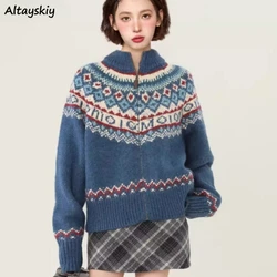 Cardigans Women Fashion Ins Stand Collar Knitted New Trendy Korean Style Warm Autumn Winter All-match Zipper Chic Tops Ulzzang