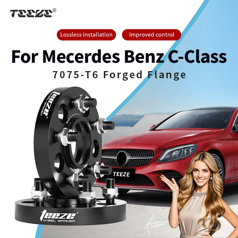 Teeze 2pcs 5x112 66.6 M14x1.5 Hub Centric Black Forged wheel spacer For Mercedes Benz 2007-2024/C-Class 15/20/25/30/35mm