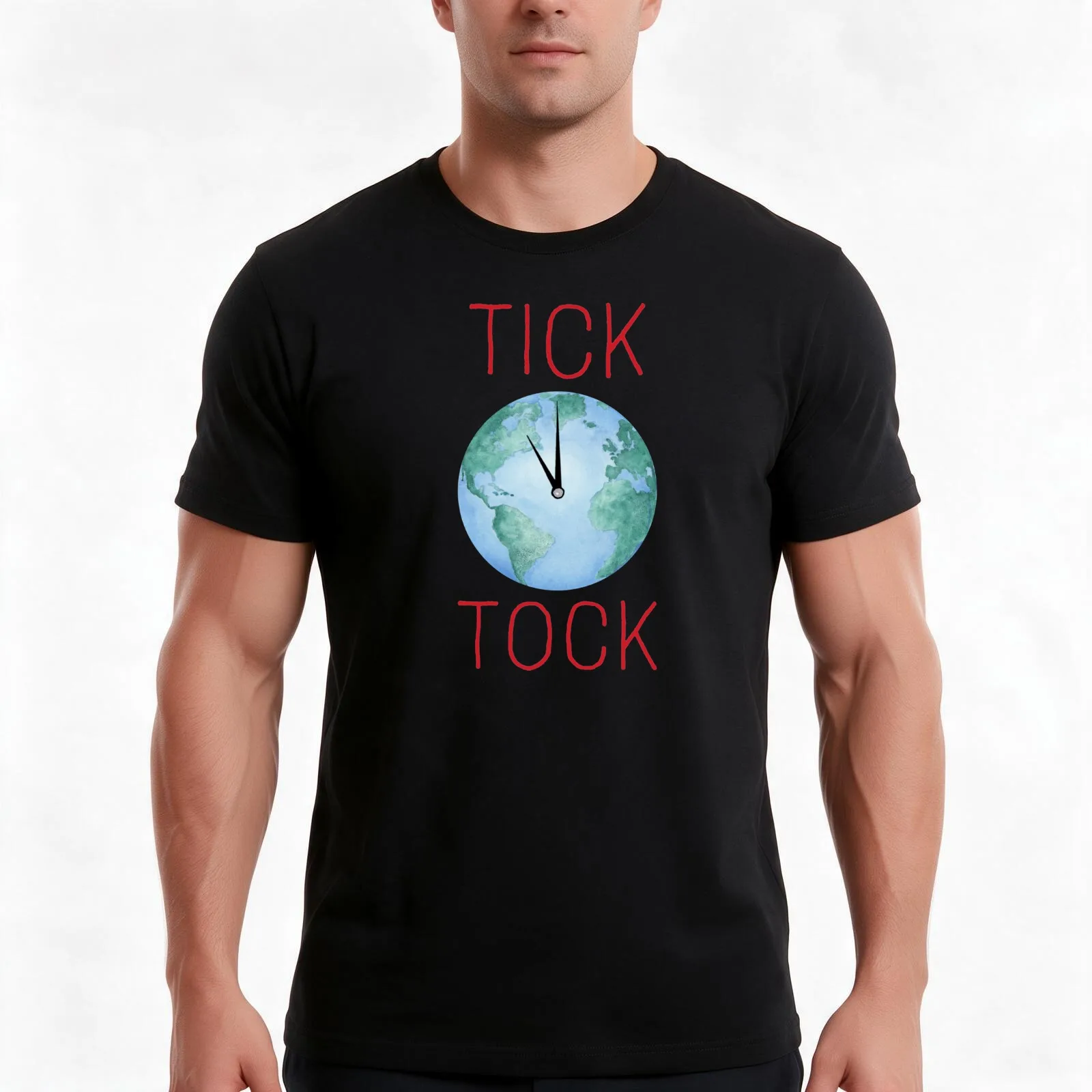 TICK TOCK PLANET EARTH - 11th HOUR - Climate Change Message T-Shirt, Summer Casual Cotton Tee, Oversized Streetwear Tops