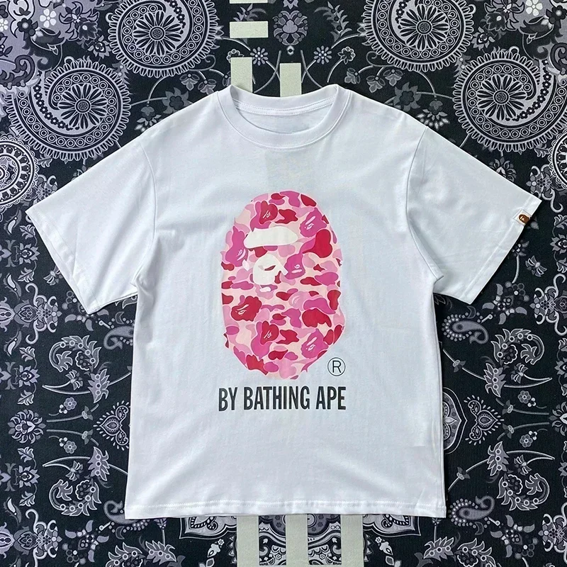 2024 trendy brand BAPE new short-sleeved t-shirt for men and women, ape head printed loose cotton short shirt