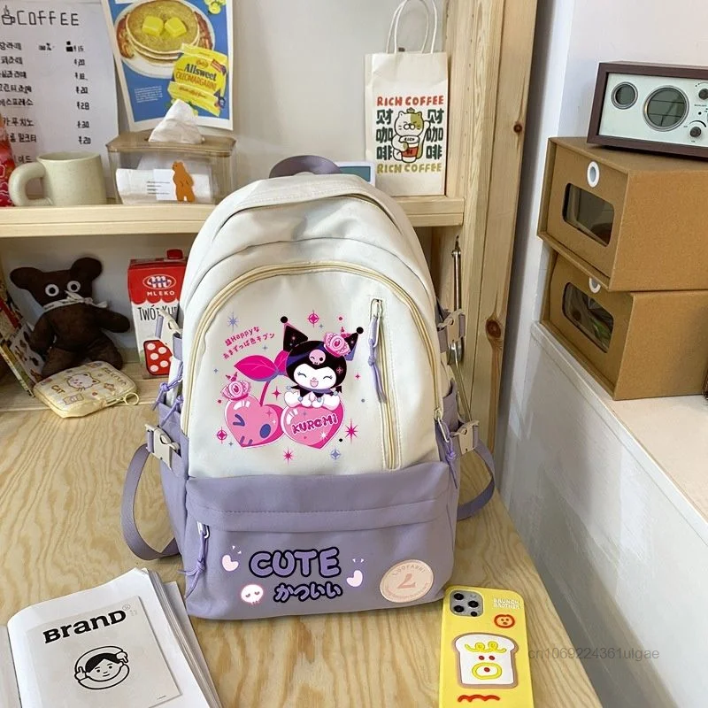 Sanurgente-Cartable Kuromi pour adolescentes, sac à dos étudiant Y2K, sacs à dos mignons de grande capacité, style coréen, sac initié à la tendance