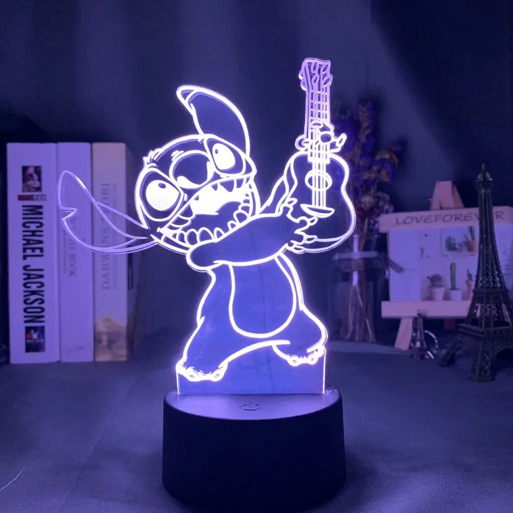 Figura Decorativa de Acrílico Brillante de Disney Stitch, Adorno de Anime, Regalo Creativo para la Habitación, Luz Nocturna Ambiental