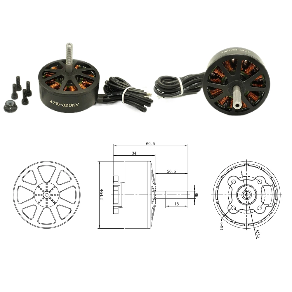 Grand Drone 4715 510KV UAV, moteur sans balais 6-8S Lipo pour 13 pouces 15 pouces X classe RC FPV Racing, pièce d'avion de vol à longue portée