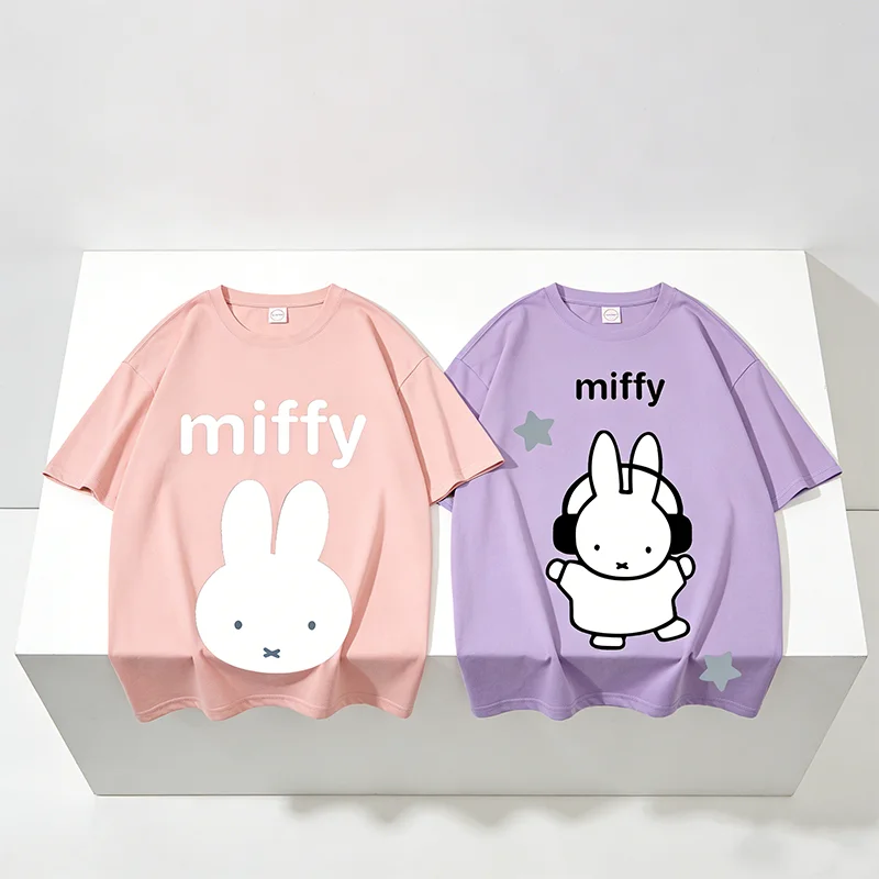 

Miffy Woman Short Sleeve Colorful Pullover T-shirt Oversized Top Printing Casual Shirt Comfy Clothing Adult Tees Cartoon Clothes