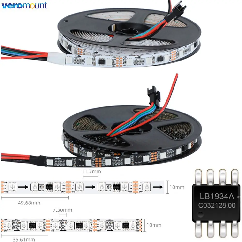 5m DC 12V programowalne zewnętrzne LB1934A IC adresowalne kolor marzeń RGB Digital Pixel Strip LED ciągłość 60/84LEDs/m