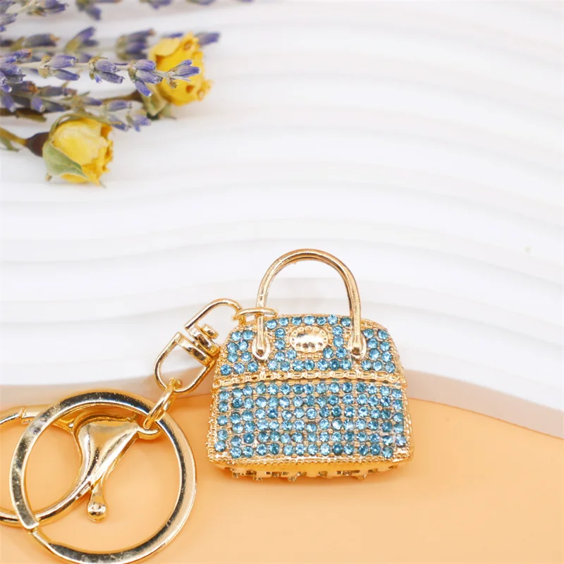 Creative New Mini Bag Full of Crystal Alloy Keychain Exquisite Automobile Hanging Holiday Souvenirs Gift Holder