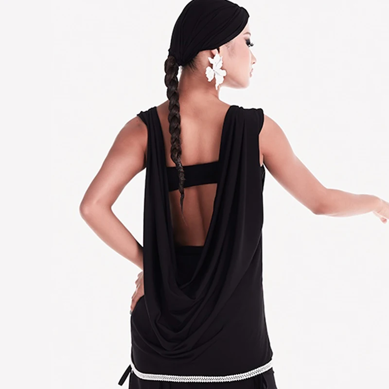 Latin Dance Zwarte Losse Kiel Backless Tops Onregelmatige Rokken Prestaties Kostuums Chacha Rumba Tango Volwassen Latin Jurk DN20580