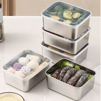 1/4Pcs Stainless Steel Rectangular Food Storage Pan With Lid Thickened Lunch Box Container Square Plate Dish Tray Freshing