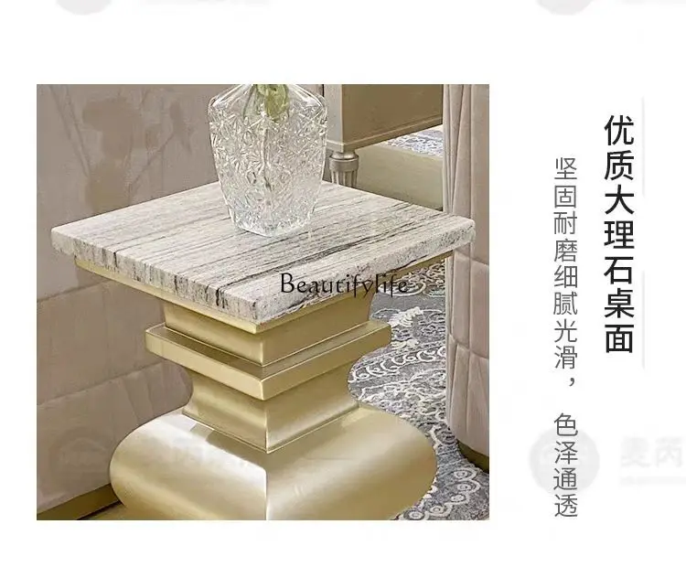 Marble edge table American solid wood coffee table small apartment household balcony light luxury