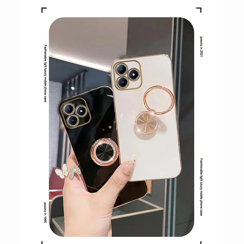 For Realmec63 Diamond Bling Ring Holder Case On For Oppo Realme C63 C61 C 63 61 Stand Cover