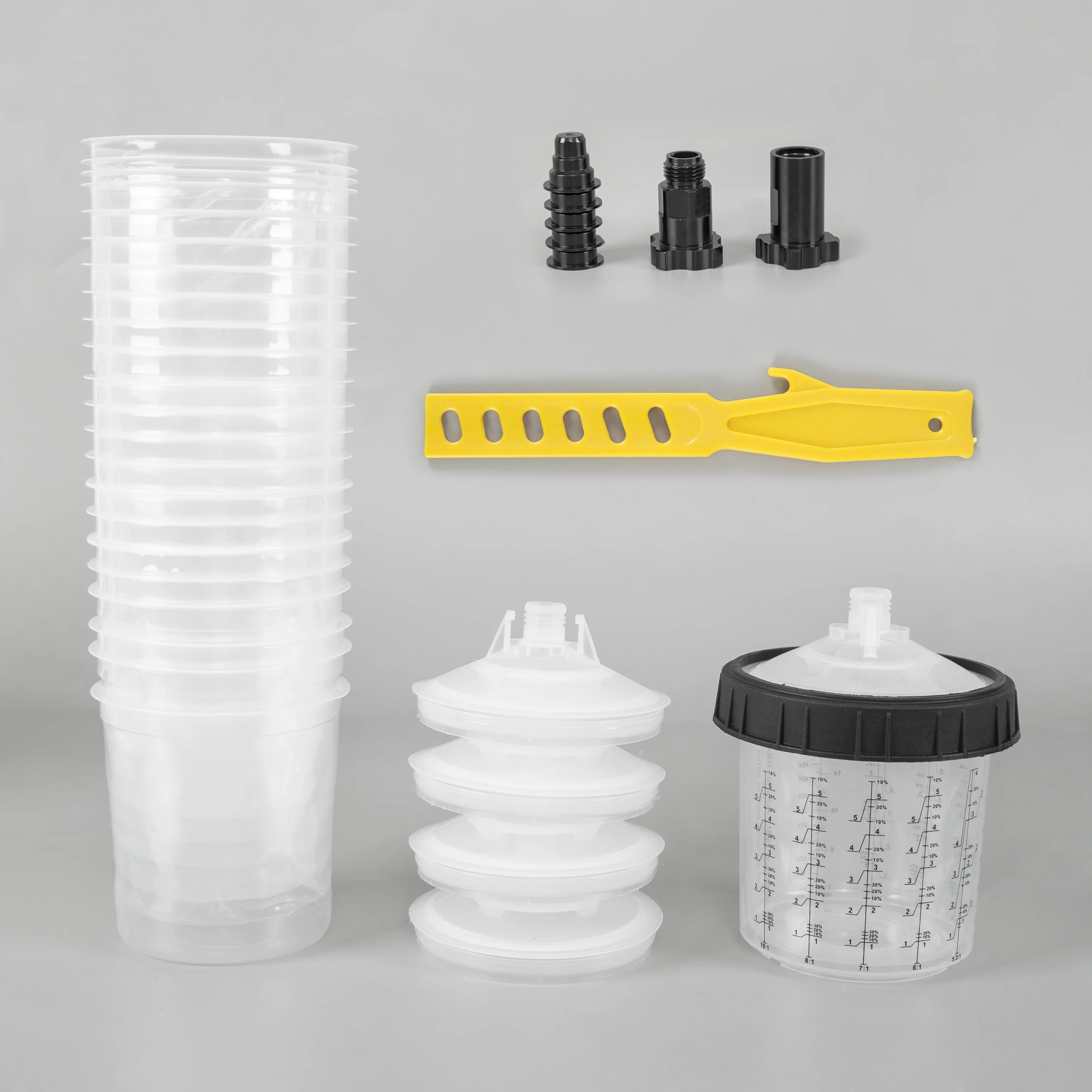 

Набор одноразовых стаканов для краски 600 мл: стакан для смешивания, быстросъемный стакан, бачок для краскопульта, одноразовый стакан для краски с адаптером для краскопульта