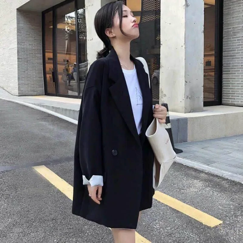 Outerwears Long Blazer Woman Spring Autumn Loose Black Coats for Women Trend 2025 Youthful Clothes Deals Casual Sale Jacket