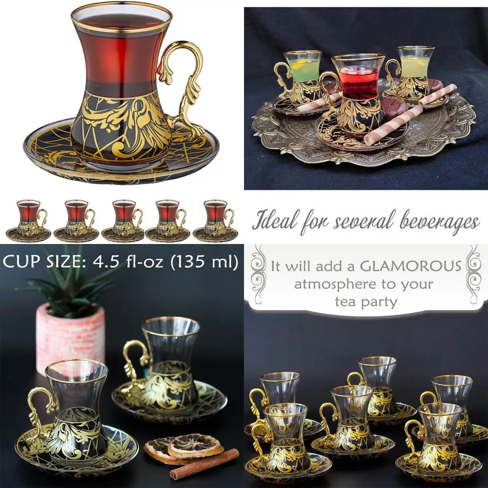 

Винтажный набор из 6 стаканов для чая в турецком стиле для взрослых - элегантный поднос для подачи, идеально подходит для вечеринок и в качестве подарка