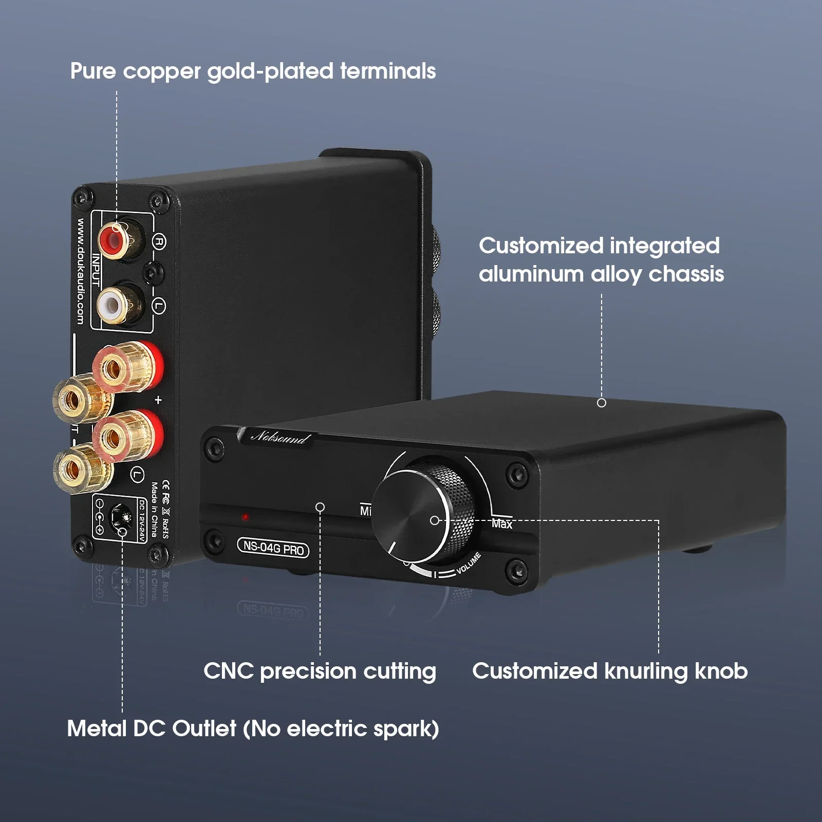 Nobsound NS-04G PRO 미니 디지털 파워 앰프, 하이파이 스테레오 2.0 채널, 클래스 D 홈 데스크탑 오디오 앰프, 100W + 100W