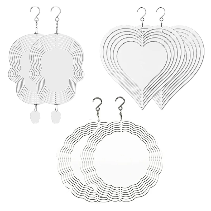 

A85Q-6Pack 10 Inch Sublimation Wind Spinner Blanks, 3D Wind Spinners Hanging Sublimation Double Sided Wind Spinner For Garden