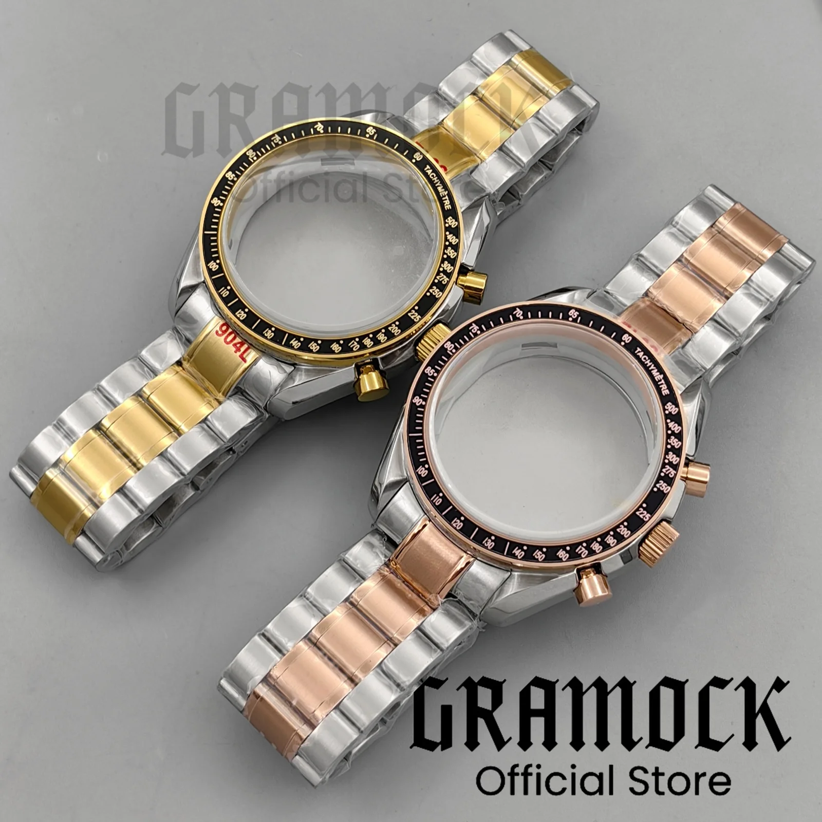 40mm Chronograph Two Tone Gold/Rose Gold Multifunctional Watch Case Steel Strap Fit VK63 VK64 Quartz Movement Watch Accessories