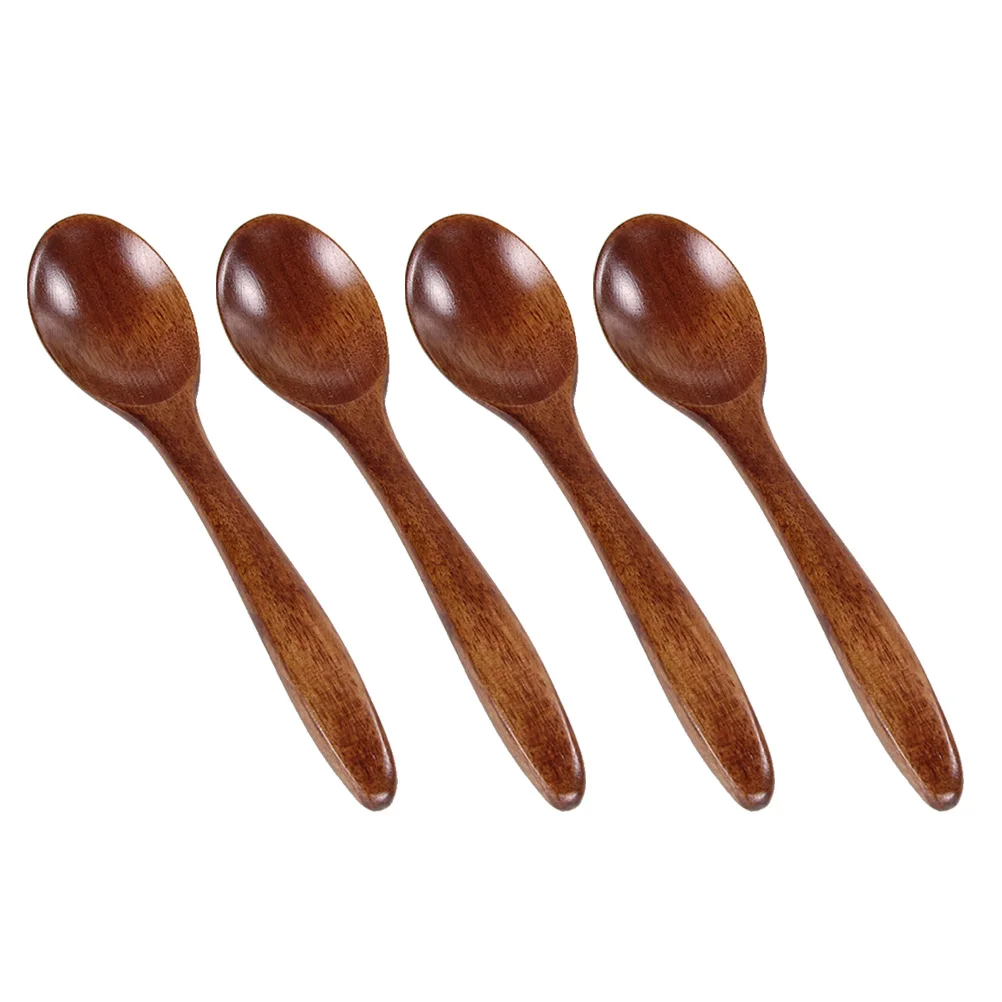 

4 Pcs Wooden Spoons Coffee Stirring Vintage Soup Durable Reusable Natural Safe Non Scratch Ideal Catering Food Service