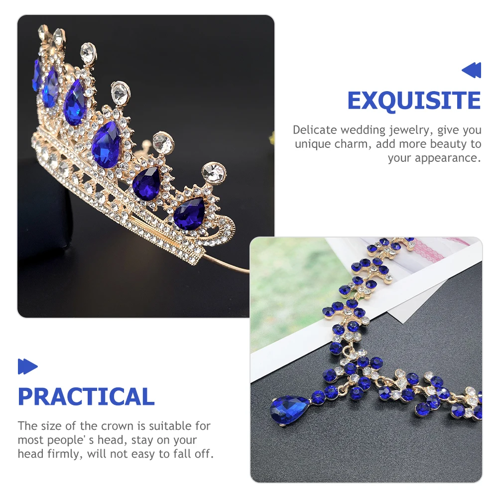

Crown Necklace Earrings Set Zinc Alloy Crystal Bridesmaid Wedding Party Accessories Jewelry for Women Bride Tiaras Rhinestone