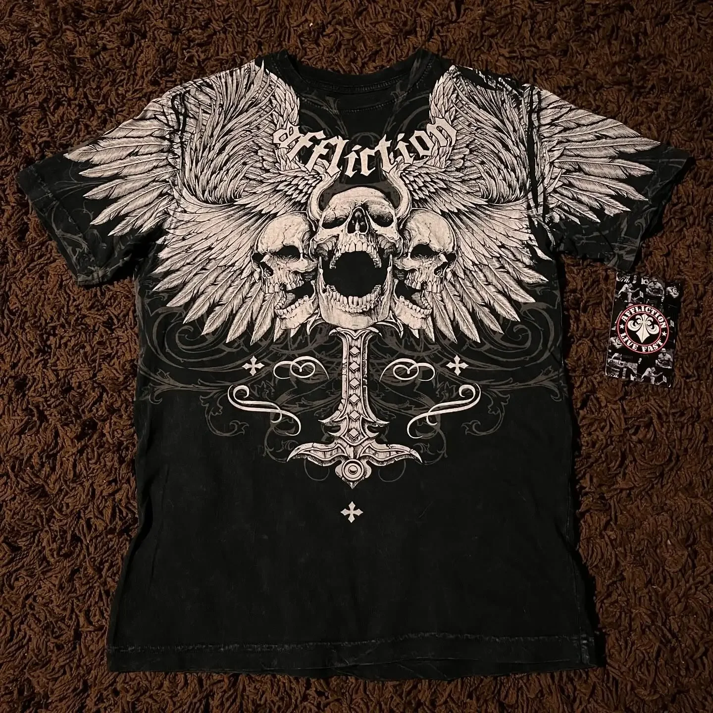 2000s Affliction Style Streetwear Tee Gothic Skull Cross Print Trendy Graphic T-shirts